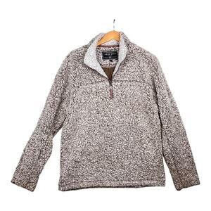 True Grit Vintage Brown Frosty Tipped Pile 1/2 Zip Oversized Pullover Sherpa-S